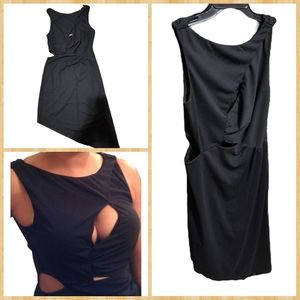 bebe Sexy Black Dress size Medium CUT OUT -SLEEVELESS  -ASYMMETRICAL